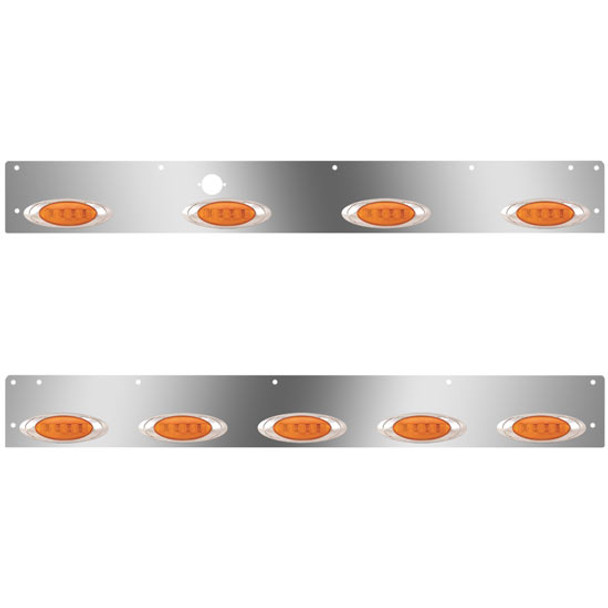 Stainless Steel Day Cab Panels W/ 9 Total P1 Amber/Amber LEDs, Block Heater Plug Hole For Kenworth T800, W900
