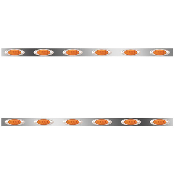 72 Inch Stainless Steel Sleeper Panels W/ 12 P1 Amber/Amber LEDs For Kenworth T660, T800, W900