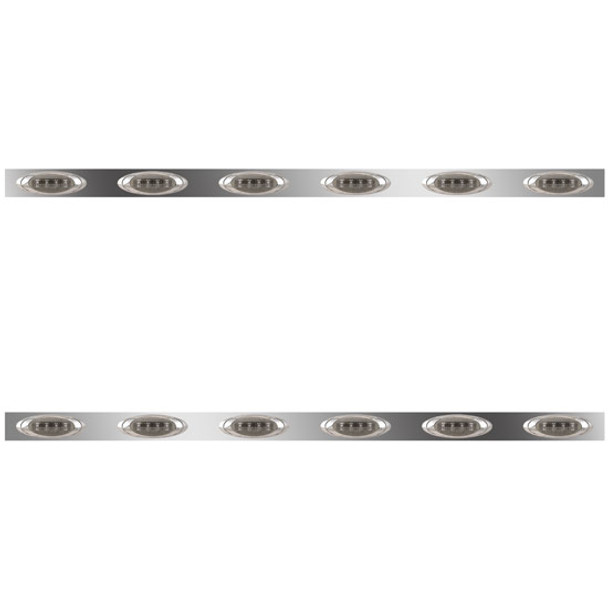 72 Inch Stainless Steel Sleeper Panels W/ 12 P1 Amber/Smoked LEDs For Kenworth T660, T800, W900