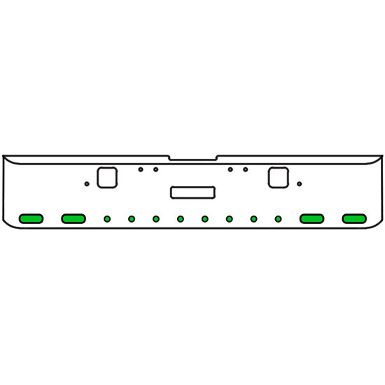 18 Inch Chrome Texas Square Rolled End Bumper With Center Tow And Hook Holes, 4 Ovals-8 Rnd 2 In. Amber/Green Dual Revolution Lights With Visors For Freightliner Classic 120, 132 Xl