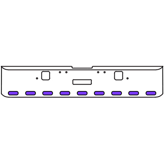 18 Inch Chrome Texas Square Rolled End Bumper With Center Tow And Hook Holes, 9 Ovals Amber/Purple Dual Revolution Lights For Freightliner Classic 120, 132 Xl