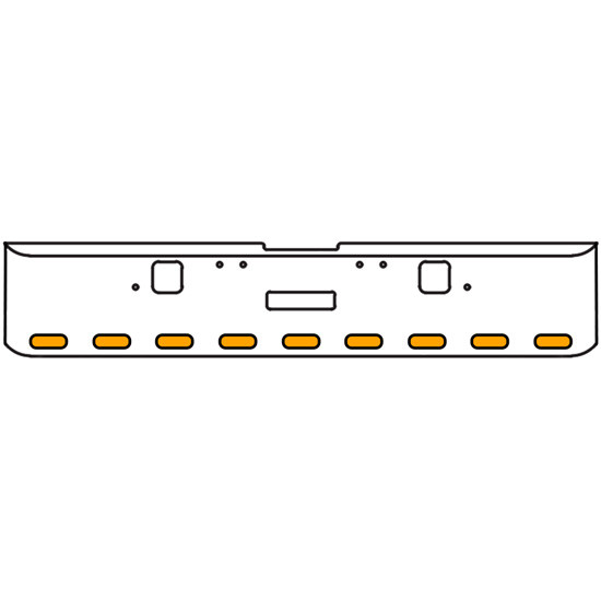 18 Inch Chrome Texas Square Rolled End Bumper With Center Tow And Hook Holes, 9 Ovals Amber/Clear Chrome Lights With Visors For Freightliner Classic 120, 132 Xl