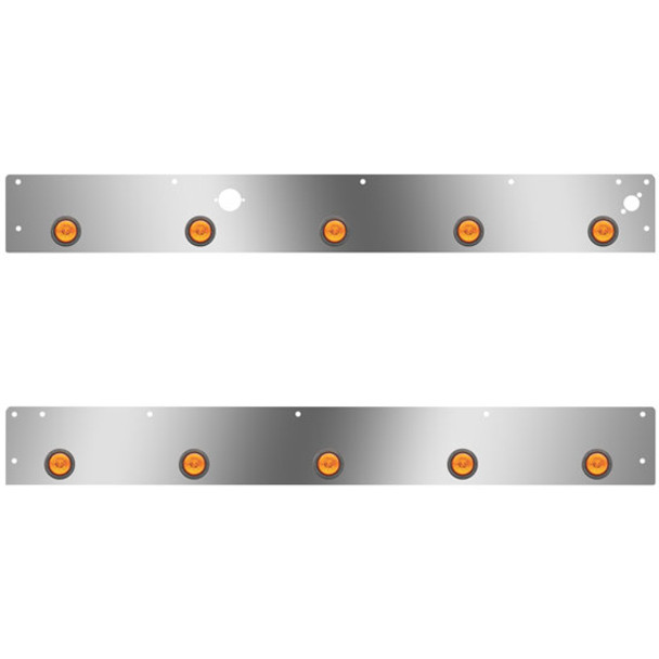 Stainless Steel Cab Panels W/ 10 - 2 Inch Amber/Amber LEDs, Block Heater Plug, Step Light Holes For Kenworth T800, W900