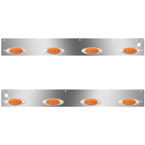 Stainless Steel Cab Panels W/ 8 P1 Amber/Amber LEDs, Dual Step Light Holes For Kenworth T800, W900