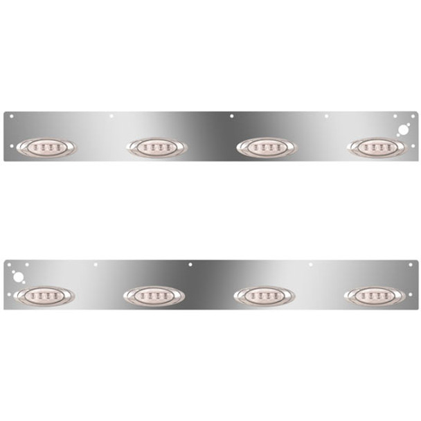 Stainless Steel Cab Panels W/ 8 P1 Amber/Clear LEDs, Dual Step Light Holes For Kenworth T800, W900