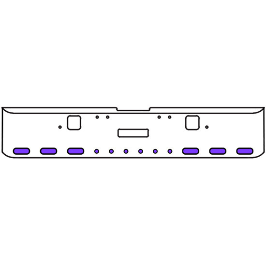 20 Inch Chrome Texas Square Rolled End Bumper Kit With Center Tow And Hook Holes, 6 Oval-6 Round 2 Inch Amber-Purple Dual Revolution Lights With Visor For Freightliner Classic 120/132 Xl