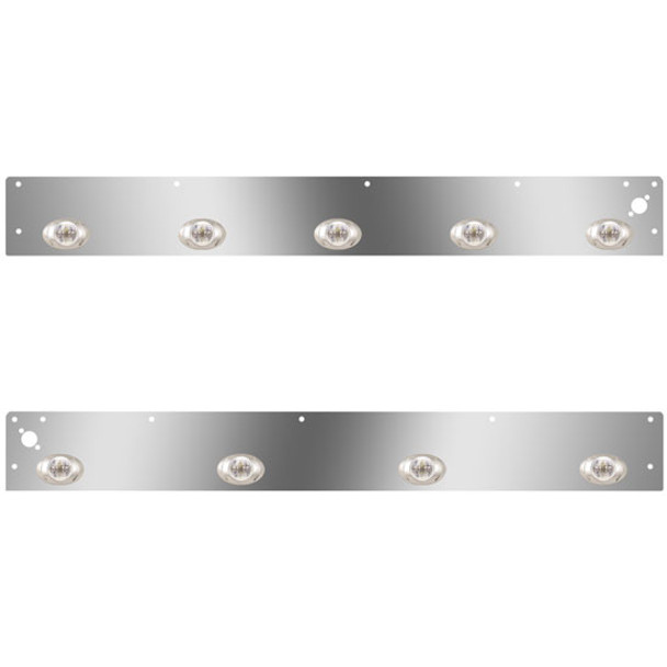 Stainless Steel Cab Panels W/ 9 Total P3 Amber/Clear LEDs, Dual Step Light Holes For Kenworth T800, W900