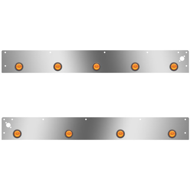 Stainless Cab Panels W/ 9 Total 2 Inch Amber/Amber LEDs, Dual Step Light Holes For Kenworth T800, W900 Aerocab