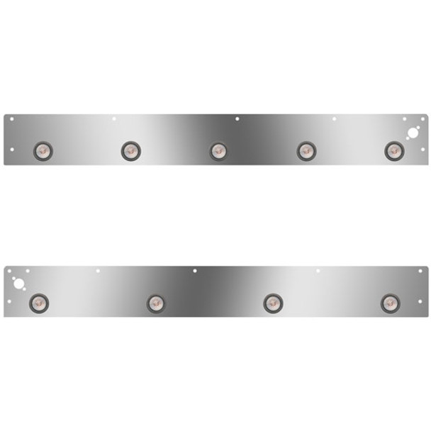 Stainless Steel Cab Panels W/ 9 Total 2 Inch Round Amber/Clear LEDs For Kenworth T800, W900 Aerocab