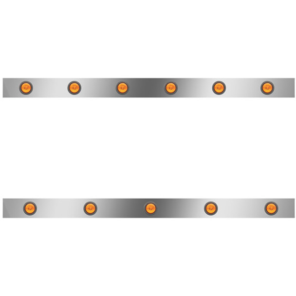 Stainless Steel Cab Panels W/ 11 Total 2 Inch Amber/Amber LEDs For Kenworth W900L Aerocab