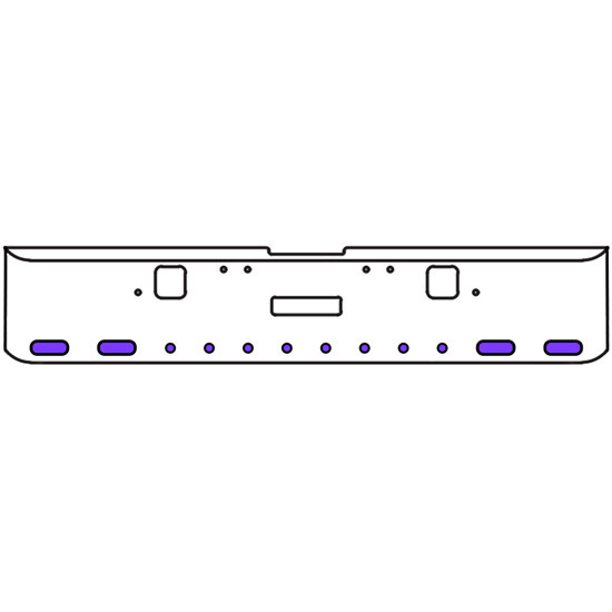 22 Inch Chrome Texas Rolled End Bumper Kit With Center Tow And Hook Holes And 4 Oval-8 Round 2 Inch Amber-Purple Dual Revolution Lights With Visors For Freightliner Classic 120, 132 Xl 2002 - 2007