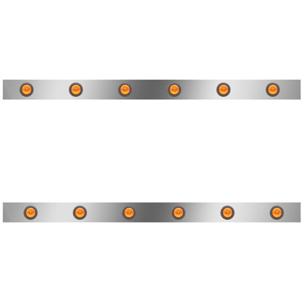 Stainless Steel Cab Panels W/ 12 Round 2 Inch Amber/Amber LEDs For Kenworth W900L Aerocab
