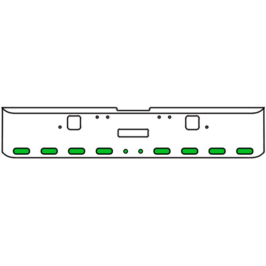22 Inch Chrome Texas Rolled End Bumper Kit With Center Tow And Hook Holes And 8 Oval-2 Round 2 Inch Amber-Green Dual Revolution Lights For Freightliner Classic 120, 132 Xl 2002 - 2007