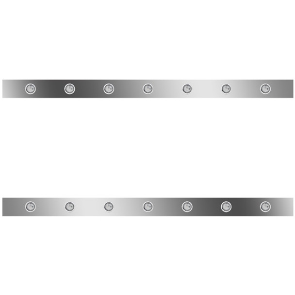62 Inch Stainless Steel Sleeper Panels W/ 14 Round 3/4 Inch Amber/Clear LEDs For Kenworth T800, W900