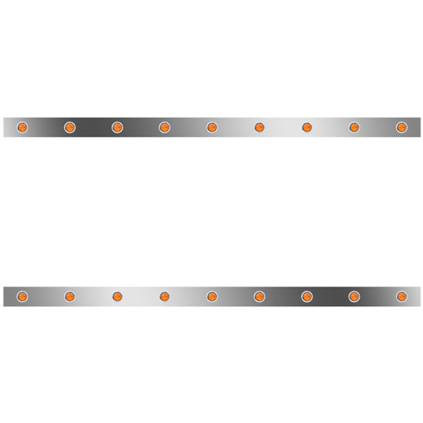 72 Inch Stainless Steel Sleeper Panels W/ 18 Round 3/4 Inch Amber/Amber LEDs For Kenworth T800, W900