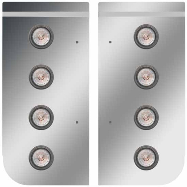 Stainless Steel Cowl Panels W/ 8 Round 2 Inch Amber/Clear LEDs, 9-3/8 In Mounting Holes For Kenworth W900B, W900L