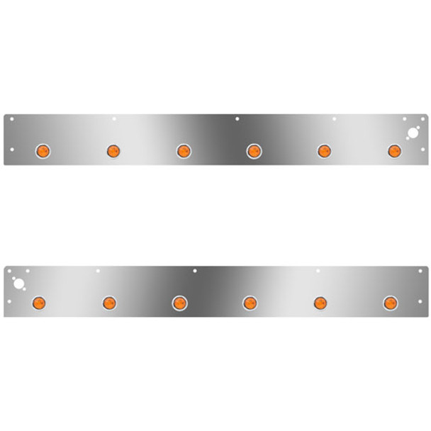 Stainless Cab Panels W/ 12 Round 3/4 Inch Amber/Amber LEDs, Dual Step Light Holes For Kenworth T800, W900