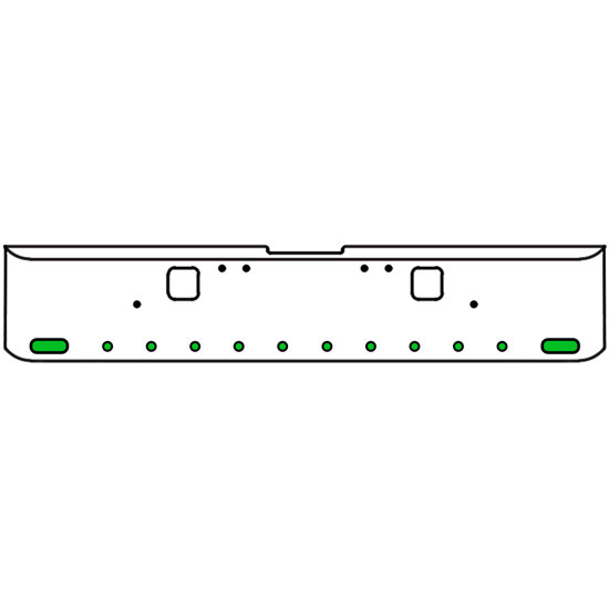 18 Inch Chrome Texas Rolled End Bumper Kit With Hook Holes And 2 Oval-10 Round 2 Inch Amber-Green Dual Revolution Lights For Freightliner Classic 120, 132 Xl 2002- 2007