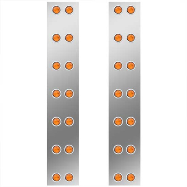 15 Inch Stainless Steel Front Air Cleaner Panels W/ 28 - 3/4 Inch Amber/Amber LEDs For Kenworth W900L