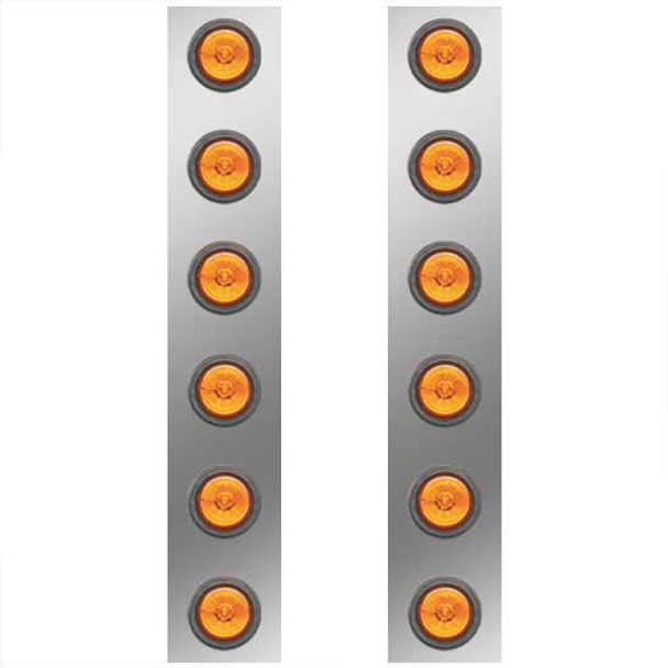 15 Inch Stainless Steel Front Air Cleaner Panels W/ 12 - 2 Inch Amber/Amber LEDs For Kenworth W900L