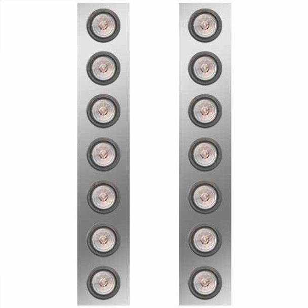 15 Inch Stainless Steel Front Air Cleaner Panels W/ 14 - 2 Inch Amber/Clear LEDs For Kenworth W900L