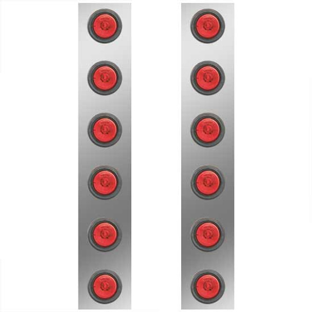 15 Inch Stainless Steel Rear Air Cleaner Panels W/ 12 - 2 Inch Red/Red LEDs For Kenworth W900B/W900L