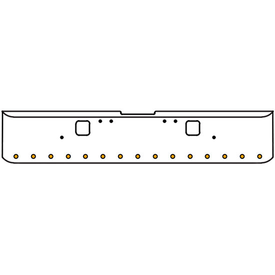 20 Inch Chrome Texas Rolled End Bumper Kit With Hook Holes And 15 Round 2 Inch Amber Vantage Lights With Visors For Freightliner Classic 120, 132 Xl 2002- 2007