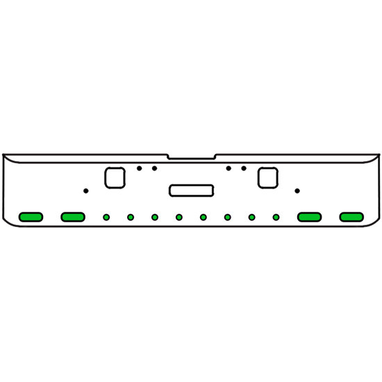 18 Inch Chrome Texas Rolled End Bumper Kit With Center Tow And Hook Holes And 4 Oval-8 Round 2 Inch Amber-Green Dual Revolution Lights With Visors For Freightliner Classic 120, 132 Xl 2002- 2007