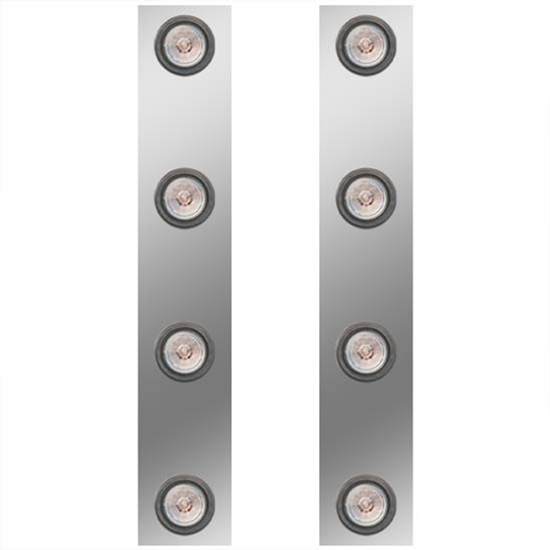 13 Inch Stainless Steel Front Air Cleaner Panels W/ 8 - 2 Inch Amber/Clear LEDs For Kenworth W900