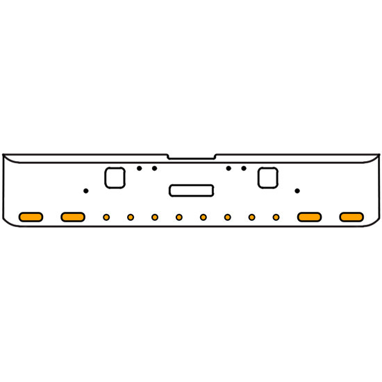 20 Inch Chrome Texas Rolled End Bumper Kit With Center Tow And Hook Holes And 4 Oval-8 Round 2 Inch Amber Mirage Lights With Visors For Freightliner Classic 120, 132 Xl 2002- 2007