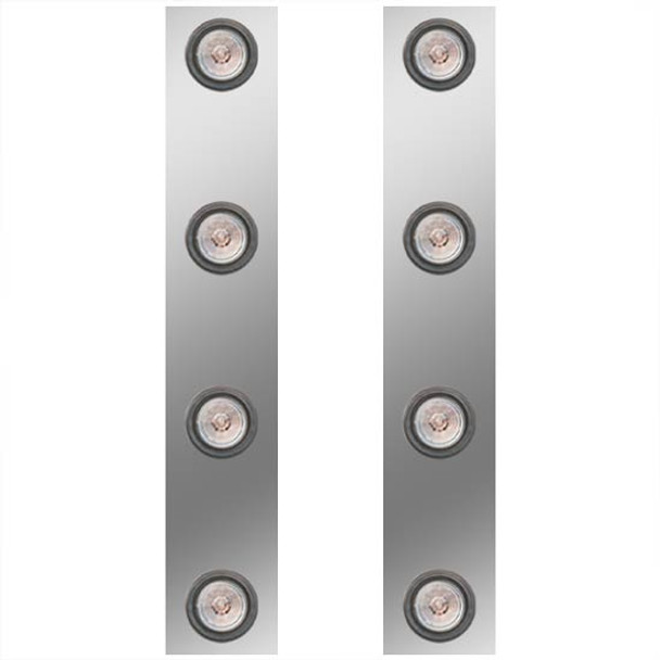 13 Inch Stainless Steel Rear Air Cleaner Panels W/ 8 - 2 Inch Red/Clear LEDs For Kenworth T800, W900