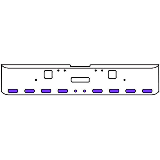 20 Inch Chrome Texas Rolled End Bumper Kit With Center Tow And Hook Holes And 8 Oval-2 Round 2 Inch Amber-Purple Dual Revolution Lights With Visors For Freightliner Classic 120, 132 Xl 2002- 2007