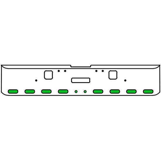 22 Inch Chrome Texas Rolled End Bumper Kit With Center Tow And Hook Holes And 8 Oval-2 Round 2 Inch Amber-Green Dual Revolution Lights With Visors For Freightliner Classic 120, 132 Xl 2002- 2007