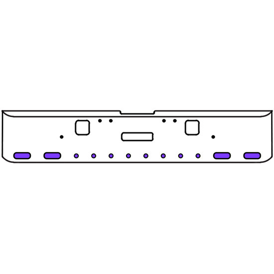 22 Inch Chrome Texas Rolled End Bumper Kit With Center Tow And Hook Holes And 4 Oval-8 Round 2 Inch Amber-Purple Dual Revolution Lights For Freightliner Classic 120, 132 Xl 2002- 2007