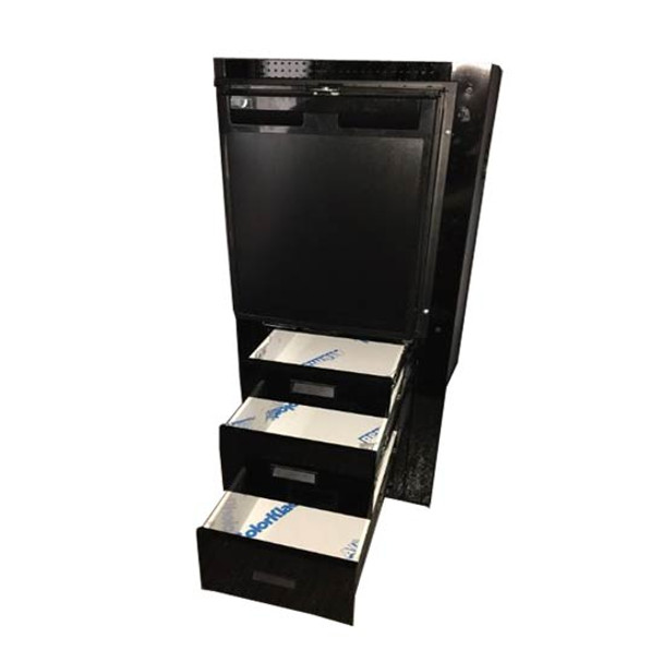 Black 4 Drawer Cabinet W/ Refrigerator, Passenger Side For Kenworth W900