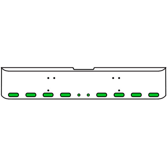 20 Inch Chrome Texas Rolled End Bumper Kit With Bolt Holes And 8 Oval-2 Round 2 Inch Amber-Green Dual Revolution Lights With Visors For Freightliner Classic 120, 132 Xl 2008- 2010