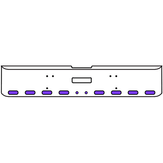 18 Inch Chrome Texas Rolled End Bumper Kit With Center Tow Hole And 8 Oval-2 Round 2 Inch Amber-Purple Dual Revolution Lights For Freightliner Classic 120, 132 Xl 2008- 2010