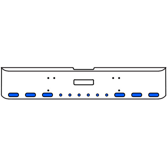 18 Inch Chrome Texas Rolled End Bumper Kit With Center Tow Hole And 6 Oval-6 Round 2 Inch Amber-Blue Dual Revolution Lights For Freightliner Classic 120, 132 Xl 2008- 2010
