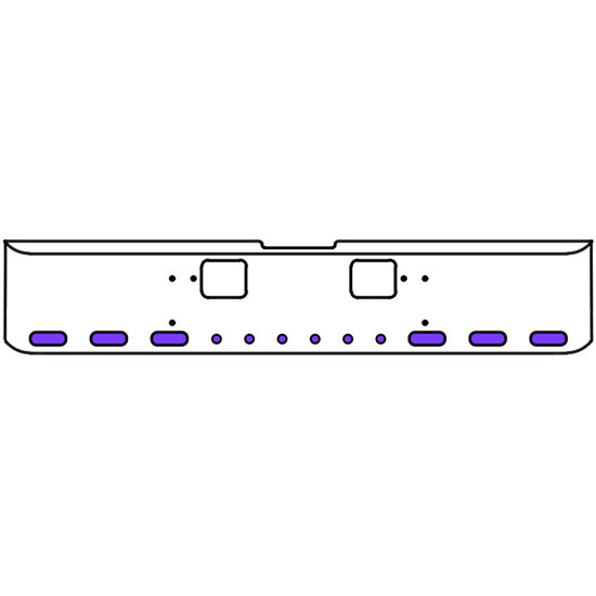 20 Inch Chrome Texas Rolled End Bumper Kit With Hook Holes And 6 Oval-6 Round 2 Inch Amber-Purple Dual Revolution Lights For Freightliner Classic 120, 132 Xl 2008- 2010