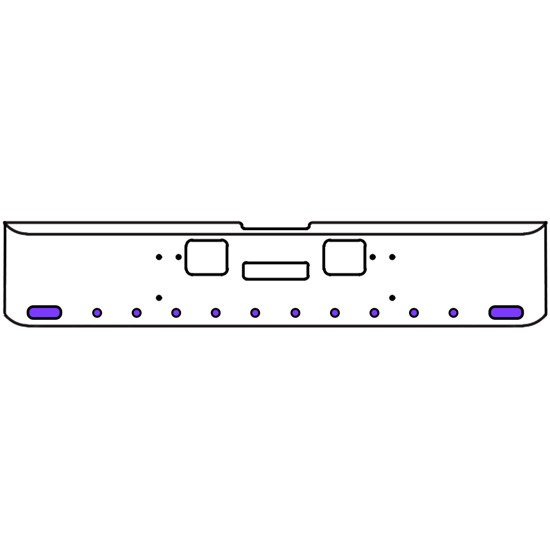 18 Inch Chrome Texas Rolled End Bumper Kit With Center Tow And Hook Holes And 2 Oval-10 Round 2 Inch Amber-Purple Dual Revolution Lights For Freightliner Classic 120, 132 Xl 2008- 2010