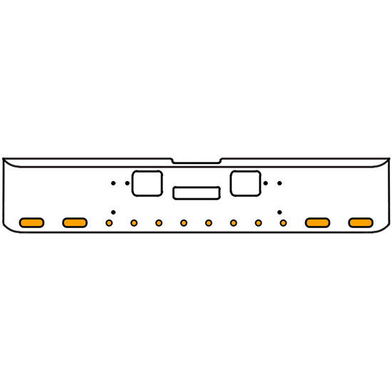 18 Inch Chrome Texas Rolled End Bumper Kit With Center Tow And Hook Holes And 4 Oval-8 Round 2 Inch Amber Mirage Lights With Visors For Freightliner Classic 120, 132 Xl 2008- 2010