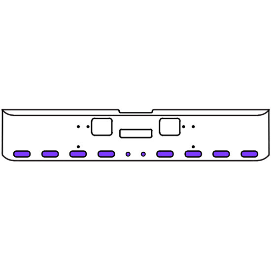 18 Inch Chrome Texas Rolled End Bumper Kit With Center Tow And Hook Holes And 8 Oval-2 Round 2 Inch Amber-Purple Dual Revolution Lights For Freightliner Classic 120, 132 Xl 2008- 2010