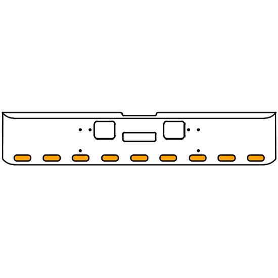 18 Inch Chrome Texas Rolled End Bumper Kit With Center Tow And Hook Holes And 9 Oval Amber-Clear Mirage Lights With Visors For Freightliner Classic 120, 132 Xl 2008- 2010
