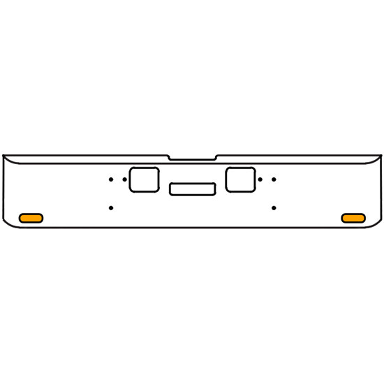 20 Inch Chrome Texas Rolled End Bumper Kit With Center Tow And Hook Holes And 2 Oval Amber-Clear Chrome Lights For Freightliner Classic 120, 132 Xl 2008- 2010