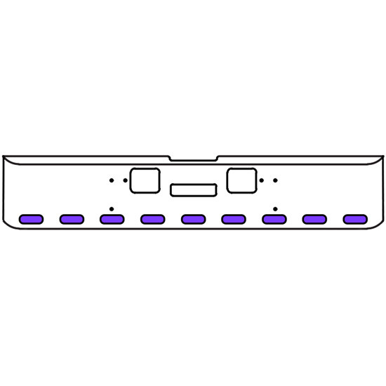 22 Inch Chrome Texas Rolled End Bumper Kit With Center Tow And Hook Holes And 9 Oval Amber-Purple Dual Revolution Lights With Visors For Freightliner Classic 120, Xl 132 1990 - 2010