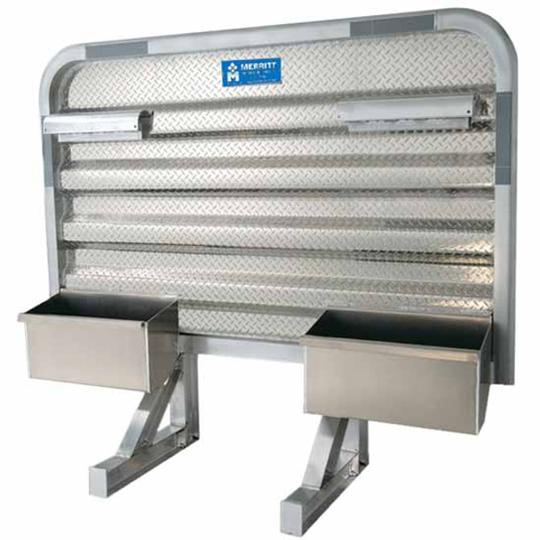 Merritt Aluminum 68 X 76 Inch Dyna-Light Cab Rack W/ Chain Racks, 2 - 24 Inch Trays & Radius Corners