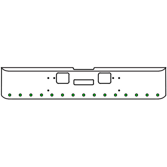 22 Inch Chrome Texas Rolled End Bumper Kit With Center Tow And Hook Holes And 15 Round 2 Inch Amber-Green Dual Revolution Lights With Visors For Freightliner Classic 120, Xl 132 1990 - 2010