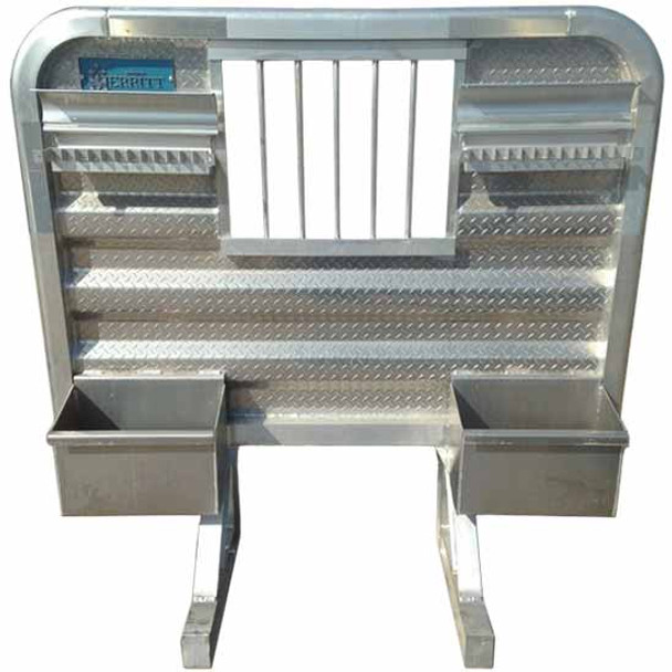 Merritt Aluminum 68 X 80 Inch Dyna-Light Cab Rack W/ Jail Bar Window, Chain Racks, 2 - 24 Inch Trays & Radius Corners