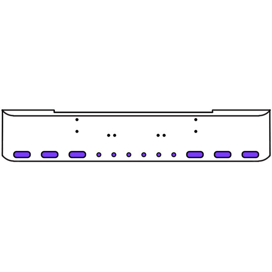 22 Inch 10 Gauge Chrome Texas Rolled End Bumper With Bolt Holes, 6 Ovals-6 Round 2 Inch Amber-Purple Dual Revolution Lights Without Visor For Kenworth W900A 1967 Thru 1981