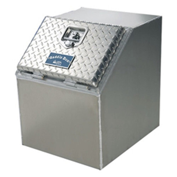 Merritt Smooth Aluminum Saddle Box W/ Diamond Plate Door, 12 X 22 X 21 Inch